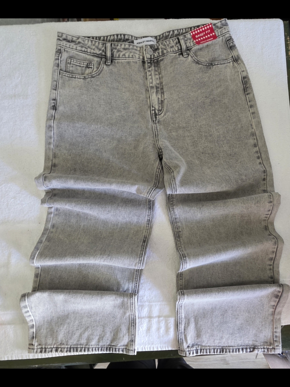 Ashley Mason NWT Gray Acid Wash Cherry Bow Baggy Jeans Coquette Y2K